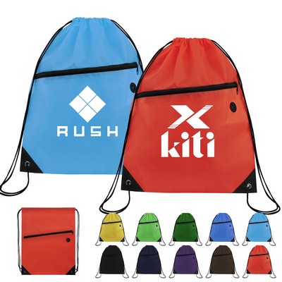 16.5" Polyester Drawstring Backpack Bag W/ Charging Hole